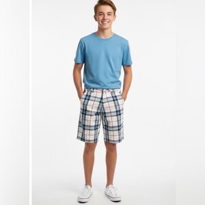 𝅺WEST 49 Teen/Youth 28 inch Waist Walking Skater Plaid White Red Blue Shorts